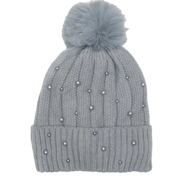 Bonnet d'hiver tricoté avec pompon et perles