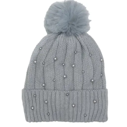 [CZ36WZ2] Bonnet d'hiver tricoté avec pompon et perles